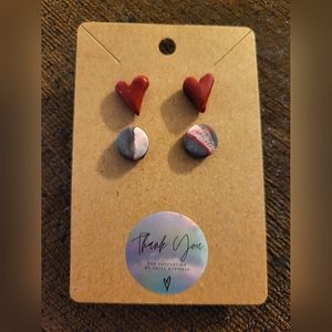 Heart & Marble Earring Studs